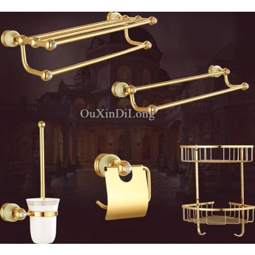 Luxury European Brass Bathroom Accessories Bath Shower Towel Racks Shelf Towel Bar Soap Dishes Paper Holder Cloth Hooks Hardware
