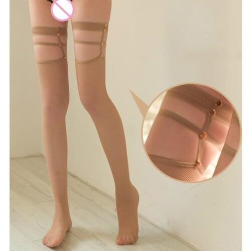 Sexy Stay Up Stockings for Women Fashion Thigh High Stocking Long Net Stockings Plus Size Lady Night Underwear Black Beige Color