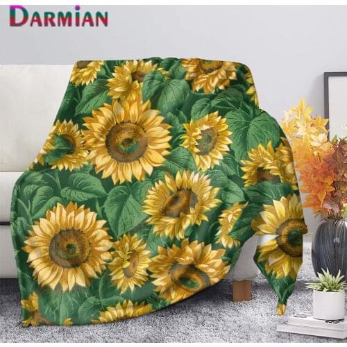 DARMIAN Brief Sunflower Pattern Print Fleece Premium Blanket Home Decor for Bedroom Sofa Office Thin Quilt Home Yoga/Gym Blanket