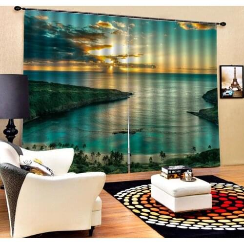 Sea and sky landscape curtains Luxury Blackout 3D Curtains For Living room Bedding room Office