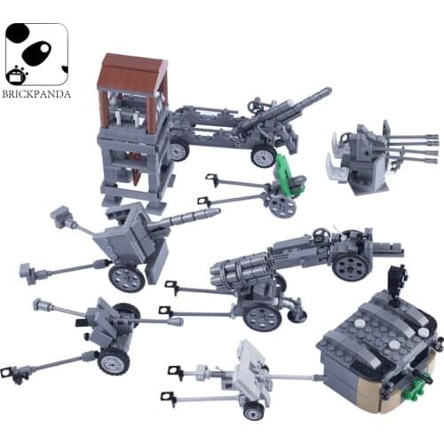 MOC WW2 Germany Cannons Building Blocks Artilleries Military Weapon Guns Parts Soldier Figures Accessories Bricks Children Toys