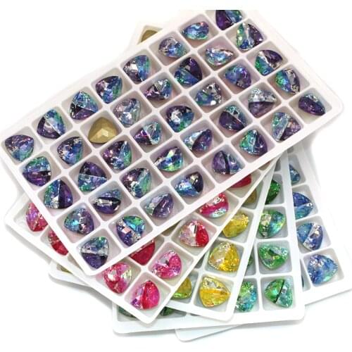 Nail Decoration Fat Triangle Shape Glass Crystal Strass Laser Pointback Rhinestones For Necklace/Earrings/Clothing Accessories