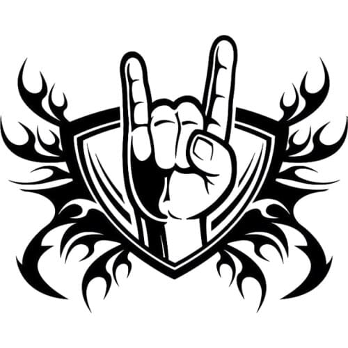 16cm*12.8cm Rock Shield Fire Symbolism Music Hand Gesture Vinyl Car Stickers S6-3284