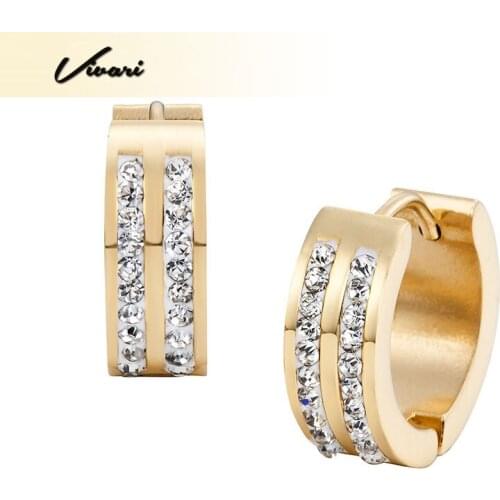 Vivari 2017 Ethnic Women Gold White CZ Stones Gift Stainless Steel Ladies fashion Jewellry Earrings Fast Delivery Accessories