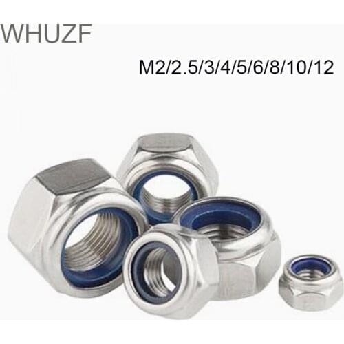 WHUZF Nylon Lock Nut Stainless Steel Hex Hexagon Locking Nut M2 M2.5 M3 M4 M5 M6 M8 M10 M12 M14 M16 M20 M24 Locknut DIN985