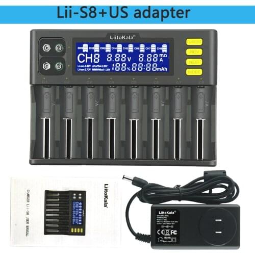 LiitoKala lii-S8 Battery Charger Li-ion 3.7V NiMH 1.2V Li-FePO4 3.2V IMR 3.8V charger for 18650 26650 21700 26700 AA AAA
