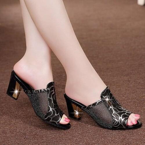 ZZPOHE Woman Sandals Shoes Slippers Summer Style Fashion Open Toe Women Casual High Heels Slip On Shoes Ladies Shoes Plus Size