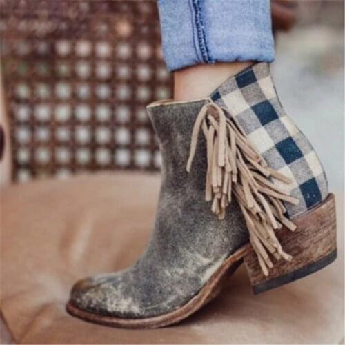 Female Cowboy Mid Heel Fashion Tassel Rain Boots Ladies Shoes Streetwear Сапоги Женские Women Autumn Winter Boots Fringe shoes