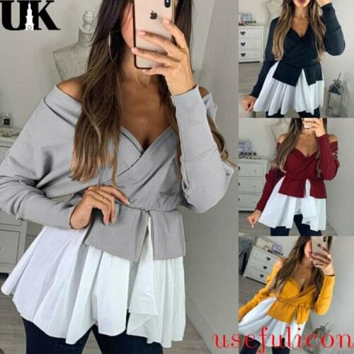 Womens Long Sleeve Frill Ruffle Tops Ladies Casual Loose Pullover Blouse