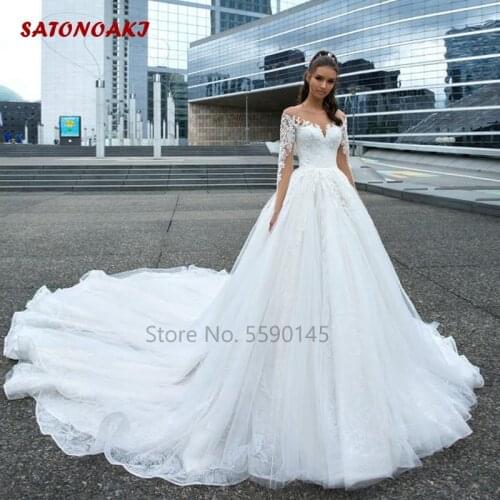 2020 Beach Wedding Dress A-Line Jewel Neck Lace Appliques Sweep Train Boho Bridal Gown Button Back Vestido De Novia Robe Mariage