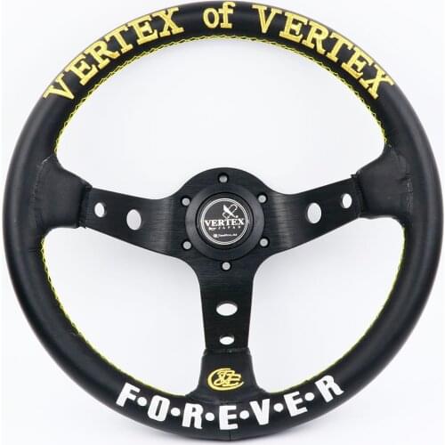 Golden&White Embroidery 13inch Vertex Forever Black Genuine Leather Drift Sport Steering Wheels