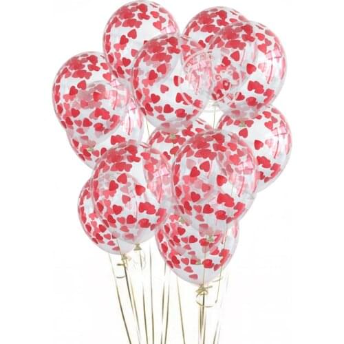 10pcs 12inch Red Heart Transparent Confetti Latex Balloons Wedding Valentines Day Anniversary Birthday Party Decorations