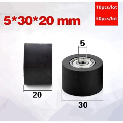 10pcs/50pcs flat wheel 5*30*20mm bearing 635ZZ 635 PU soft rubber coated pulley 5x30x20 conveyor belt low noise guide roller