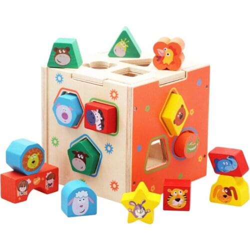 15 hole cartoon shape puzzle early education stereo building block geometry wooden matching children matching cognitive toys