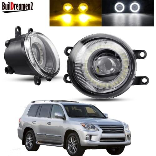 2 X Angel Eye Fog Light Assembly For Lexus LX570 2008 2009 2010 2011 Car Front Bumper LED Lens Fog Daytime Running DRL Lamp 12V