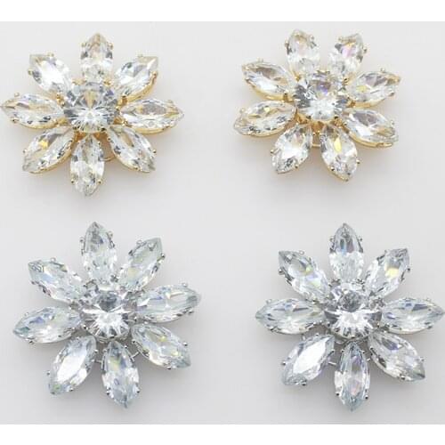 2 pcs/set 33mm gold and silver bottom large diamond button dress decoration buckle luxury crystal collar needle brooch decora