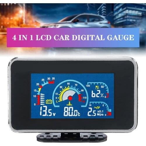 4 In 1 LCD Car Digital ALARM Gauge Pressure Voltmeter Volt Water Temperature Oil Pressure Fuel Gauge Temperature Sensor 12v/24v