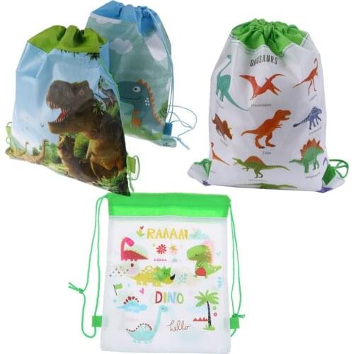 4styles Cartoon Dinosaur Drawstring Bags Kids Drawstring Backpack Children Clothings Organizer Pouch Laundry Bag School Backpack
