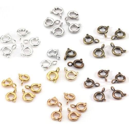 6mm7mm Vintage Metal Round Spring Ring Clasp Buckle Hook Round spring buckle DIY Bracelet Necklace Connectors Jewelry Findings