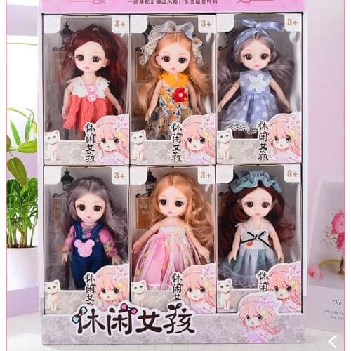 6pcs BJD Doll 16cm Set Big Gift Box Girl Birthday Gift 3D Eye 13 Joint Doll Portable Gift Box 2 Styles Available