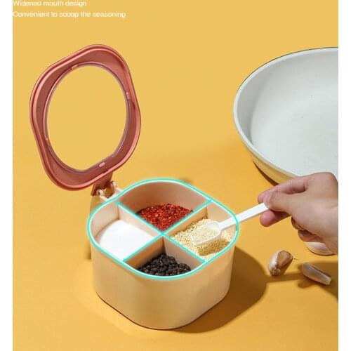 Household Kitchen 4 In 1 Salt powder Seasoning Box Moisture-Proof Seasoning Jar Sealed Plastic Storage Box