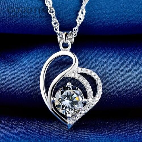 Trendy Necklace For Women 925 Sterling Silver Necklace Luxury Zircon Love Heart Pendant Rhinestone Necklace Jewelry For Lover