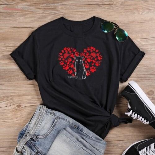 Colored cat paw lover heart t-shirt funny unisex women tumblr grunge O-Neck graphic Fashion 100% Cotton casual tee top tshirt