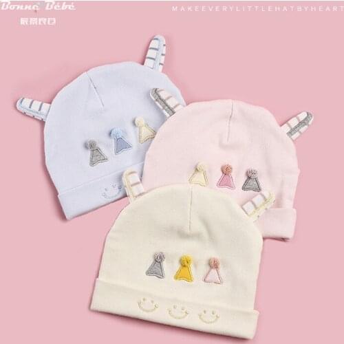 Baby Pure Cotton Double Layer Cute Super Meng Embroidery Smiley Baby Beanie Newborns 2020 Springcap baby hat