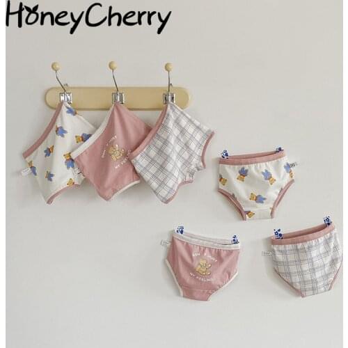 Childrens underwear 2021 new plaid cartoon print girls shorts cute cotton baby underwear kids panties