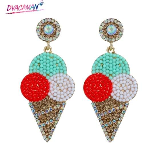 Dvacaman New Design Summer Ice Cream Beaded Earrings For Women Girls Handmade Seed Beads Statement Drop Earrings Fashion Jewelry