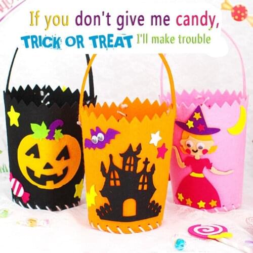 1Pc Halloween DIY Goodie Bag Kids Carry Pumpkin Bags Kindergarten Craft Toys DIY Handmade Material Package Candy Basket Props