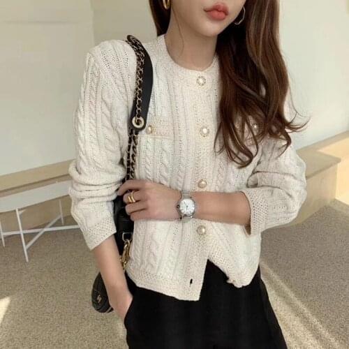 Elegant Women O-neck Knitted Cardigans Single-breasted Slim Twisted Sweater Female 2020 Autumn O-neck Outwear Tops