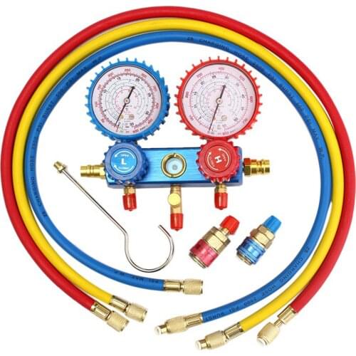 KKmoon 3 Way AC/HVAC Manifold Gauge \High/Low Pressure Refrigeration Gauge R12 R22 R134A R410A Refrigerant Gauge with 5ft Hoses