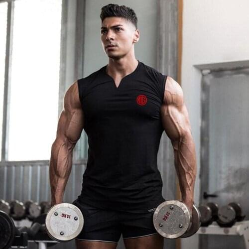 New Workout Mens Fashion Casual Tank Top Breathable Gym Clothing Bodybuilding Fitness Singlets Sports Sleeveless V-Neck Vest