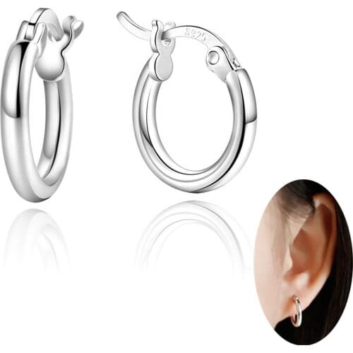 Fashion 925 Sterling Silver 2mm Thick Click-Top Tube Hoop Earrings 13mm 18mm 23mm for Choose