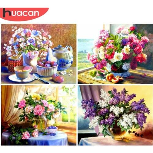 HUACAN DIY Frame Coloring By Number Flower Wall Art Handpainted Unique Gift Painting By Numbers Daisy For Adults Decortion