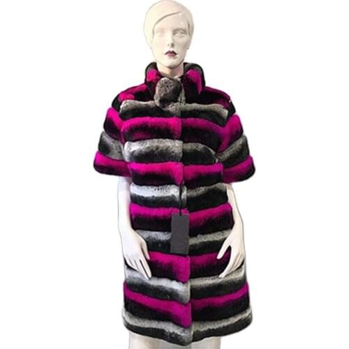 Women Real Fur Coat 2021 Latest Design Quarter Sleeve Overcoat Classy Stand Collar