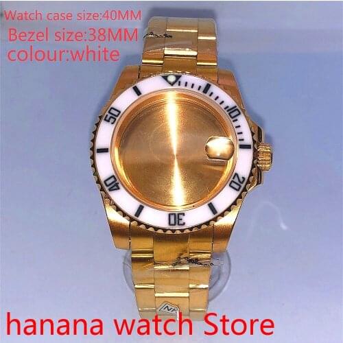 Suitable for NH35 36 Mingzhu2813 Miyata automatic winding 40mm sealed back gold box series, with rotating bezel white