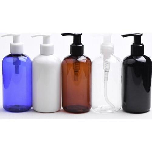 250ML X 25 Round Lotion Bottle Empty Shampoo Plastic Bottle Shower Gel Packaging Container White Black Blue Brown PET Bottles