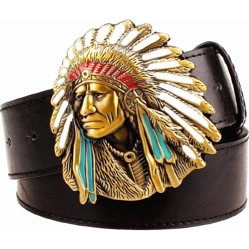 Fashion men belt west cowboy belt for men punk rock belts exaggerated style indian chief head Mens leather belt hip hop girdle