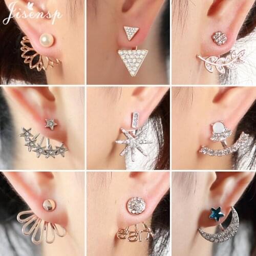 Bohemian Geometric Crystal Flower Earrings for Women Ear Jackets Front Back Double Sided Stud Earings Piercing Wedding Jewelry