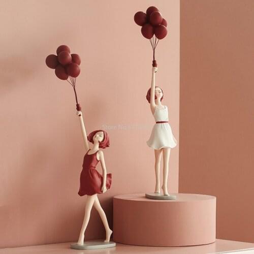 Light Luxury Creative Balloon Girl Resin Sculpture Living Room Porch TV Cabinet Home Decoration Desktop Decoration Birthday Gift