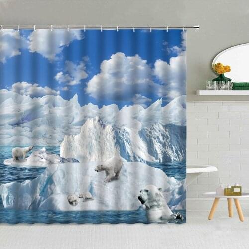 3D Animal Polar Bear Shower Curtain Snow Mountain Swimming Underwater Fabric High Quality Bathroom Supplies With Hooks Washable