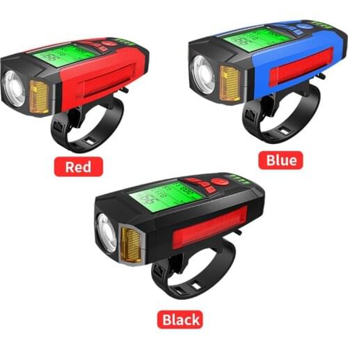 3 in 1 USB Bicycle Flashlight 5 LED Bicycle Computer/Horn Bike Front Light IPX4 Waterproof Headlight Odometer Bike Accessories