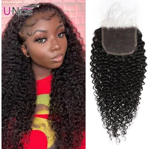 Unice Hair Curly 5*5 HD Lace Closure Invisible Skin Melt Lace Deep Parting Pre Plucked Lace Closure Virgin Human Hair