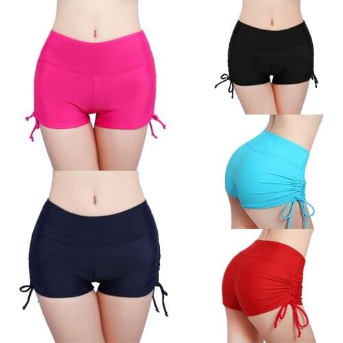 Women’s Swim Shorts, High Waist Sides Drawstring Stretch Sports Boyshorts Bathing Suit Bottoms