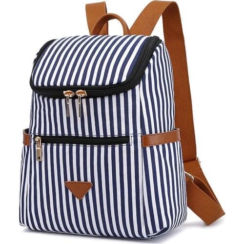Women Personality Striped Canvas Fashion Backpack Lady Casual Travel Rucksack Bag School Student Bookbag Female Mochila New 2021