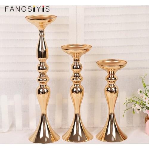 Gold White Silver Candle Flower Rack Road Lead Wedding Decor Holders MetalCandlestick Flower Stand Vase Table Centerpiece Event