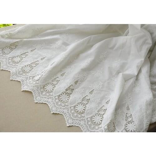 2 yards Cotton Lace Fabric With Retro Floral By The Yard Embroidered Cotton Lace Fabric Scalloped Lace Fabric Bridal Lace Fabric