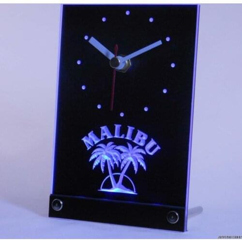 Tnc0126 Malibu Rum Bar Beer Pub Table Desk 3D LED Clock